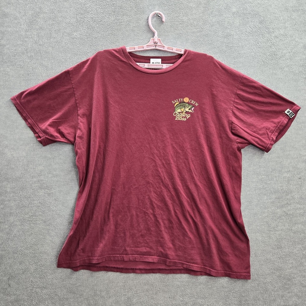 Salty Crew Men Shirt 2XL Burgundy Graphic Print Fish Bass Logo READ